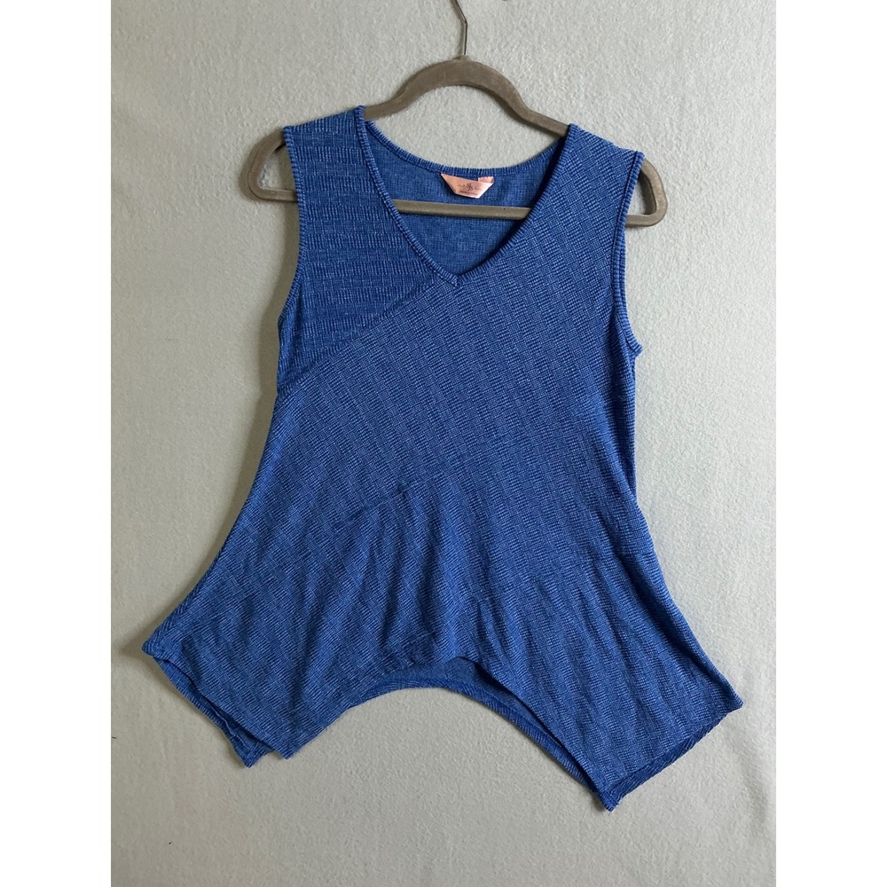 SJS Top‎ Women's Medium Tunic Top Sleeveless V-Neck Casual Blue Knit